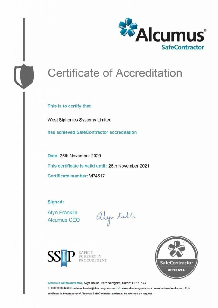 West Siphonics Systems England Scotland Siphonic Roof Drainage Specialists Design Manufacture Installation Project Management Builders Profile SafeContrator Certificate Accreditations