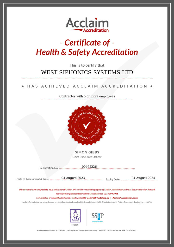West Siphonic Systems receive yet more certificates 5